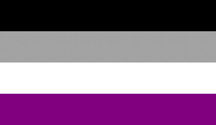 The black, grey, white, and purple asexual pride flag.