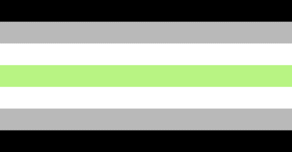 The agender pride flag which has seven horizontal stripes: black, grey, white, green, white, grey, and black.