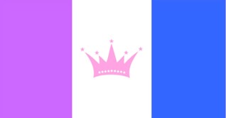 The drag pride flag, which has three horizontal stripes: pink, white, and purple with a pink crown in the middle.