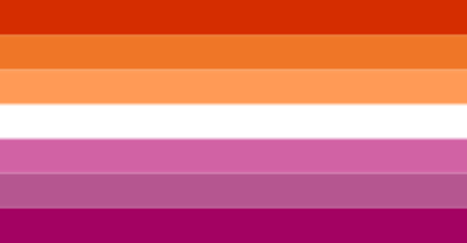 The lesbian pride flag, which has five horizontal stripes: dark orange, light orange, white, pink, and dark pink.