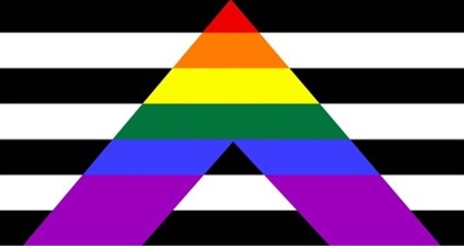 The straight ally pride flag, which is black and white with a rainbow triangle in the center.